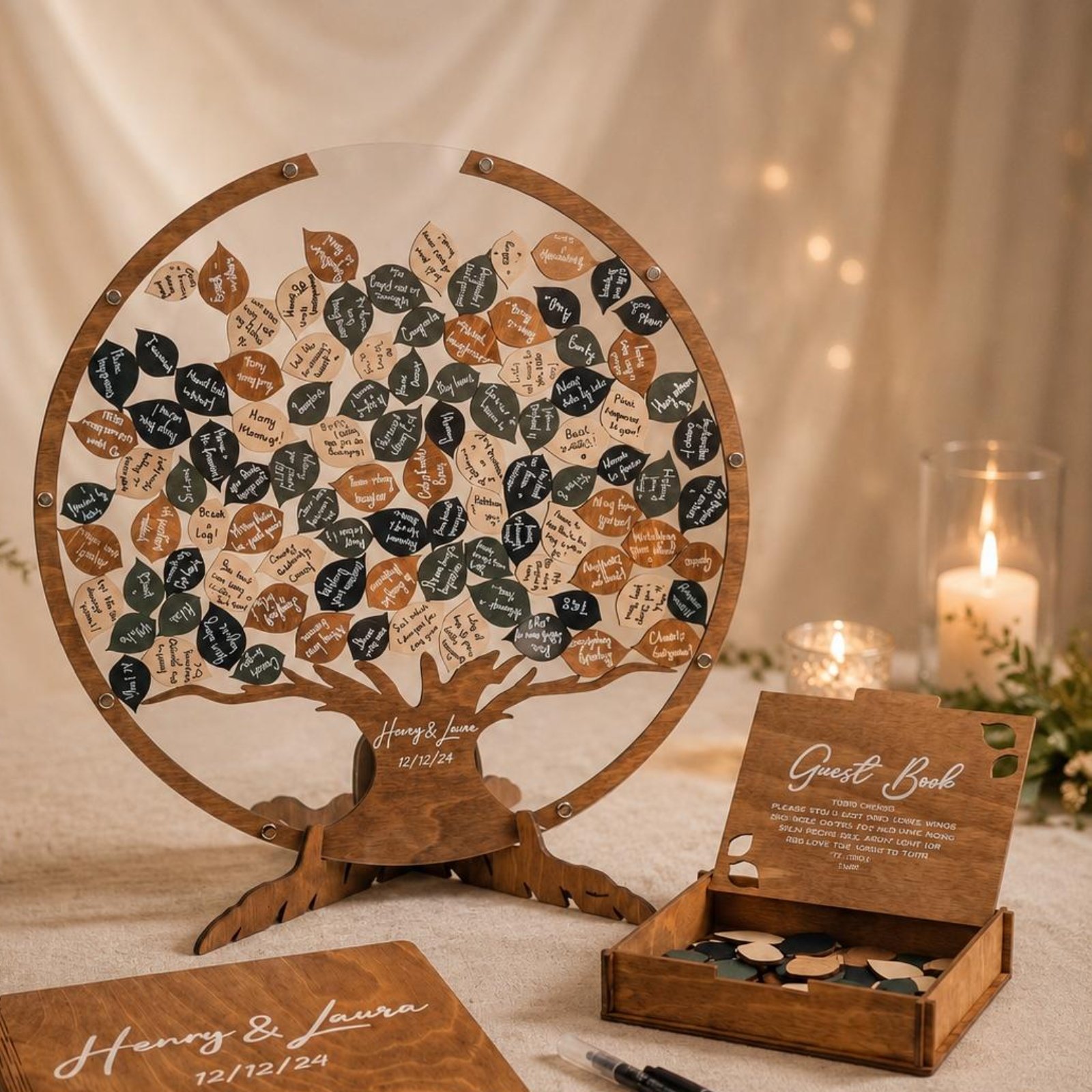 Personalized Guest Book - Wedding Guest Book Display Natural Wood