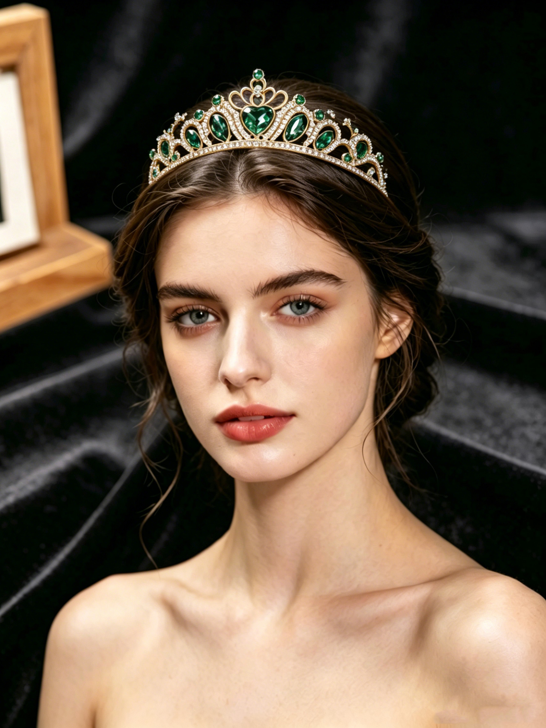 Wedding Party Supply - Retro Heart-Shaped Emerald Green Rhinestone Crown