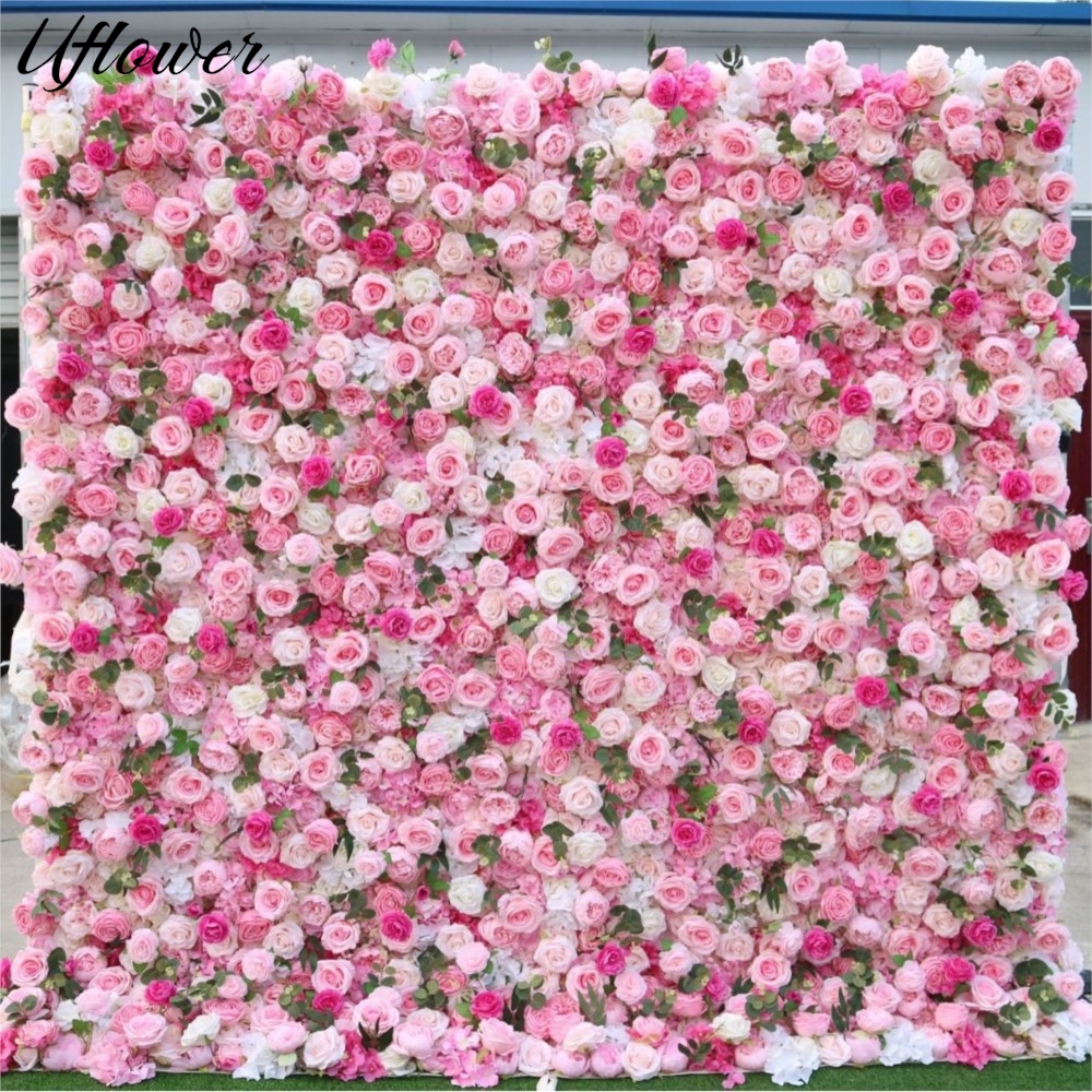 Wedding Backdrop Curtain - Uflower Pink White Rose Greenery Artificial